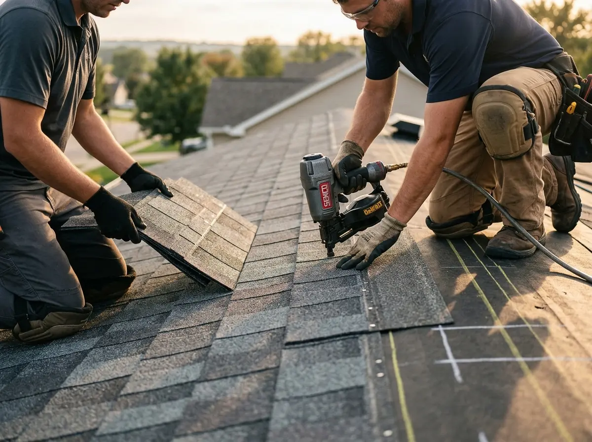Professional roofer working on a residential roof in Alhambra